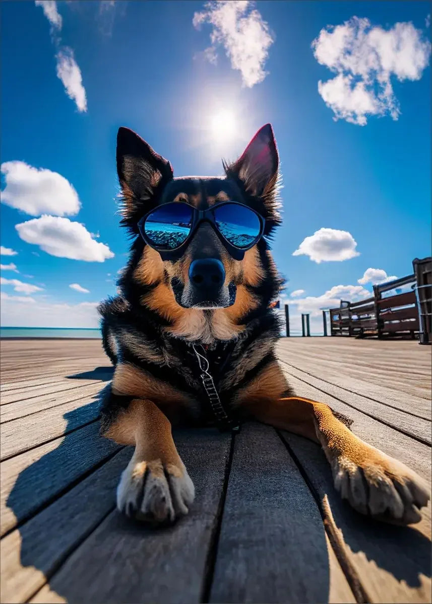 Dog Wearing Sunglasses Poster and Picture Beach Sun Cozy Wall Art Canvas Painting Bulldog KoKi Golden Retriever Print Home Decor