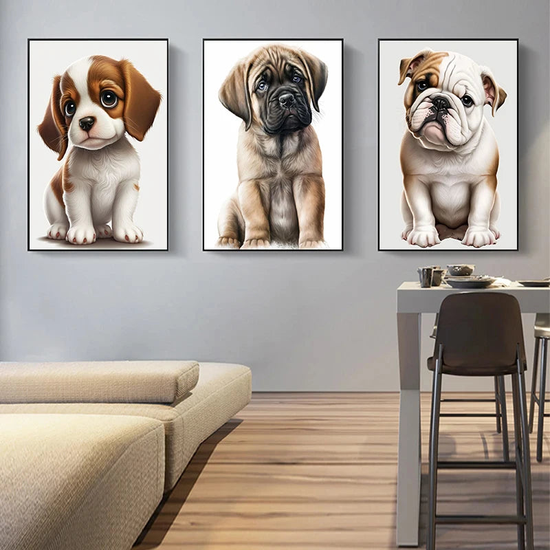 Cute Baby Pet Portrait Canvas Poster Bulldog Schnauzer Chihuahua Painting Animal Dog Art Print Wall Pictures Living Room Decor