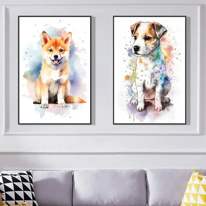Color Pet Portrait Canvas Poster Watercolor Dogs French Bulldog Shiba Inu Painting Animal Art Print Wall Picture Room Home Decor