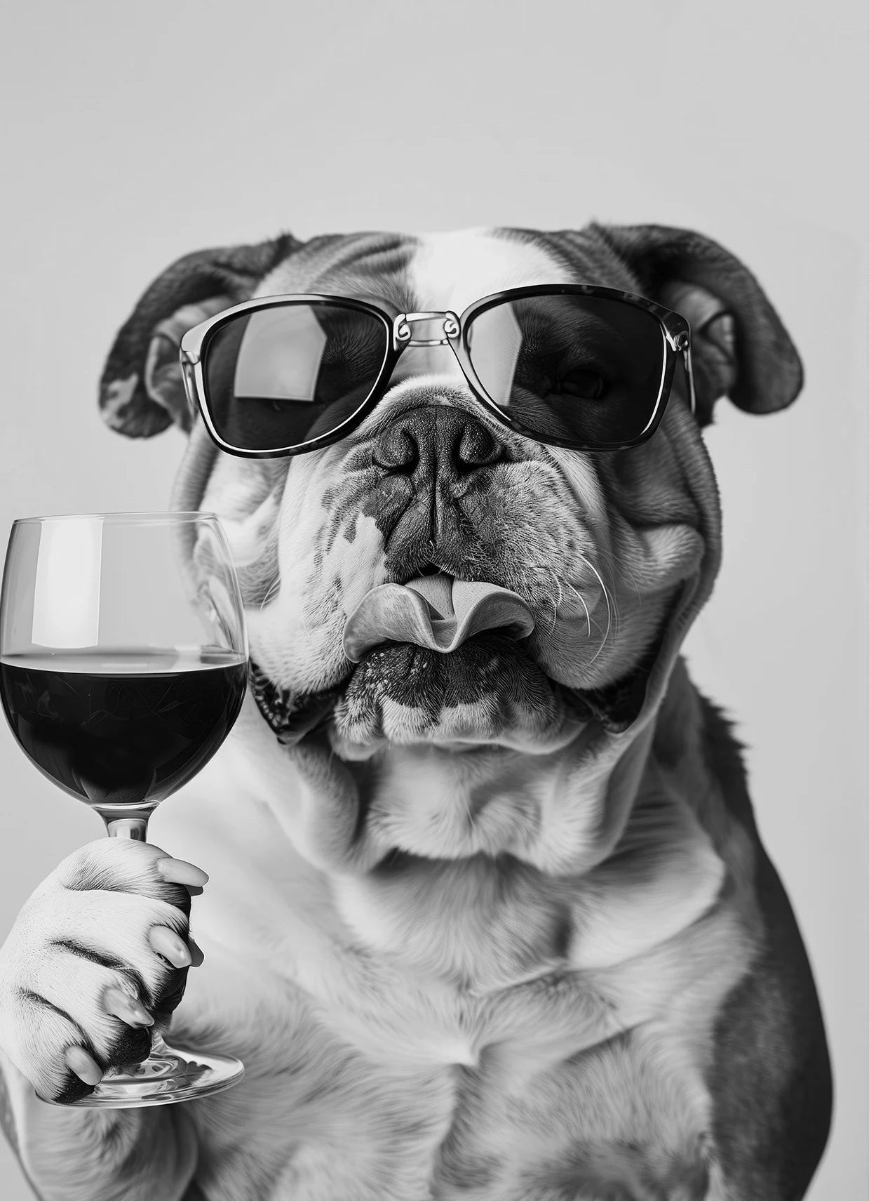 Black and White Funny Animal Poster Drinking Dog and Wine Glasses Canvas Painting Pet Wall Art Kitchen Room Home Decor Mural