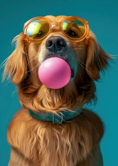 Animals Funny Prints Dog Colorful Bubblegum Sunglasses Poster Samoyed French Bulldog Canvas Painting Wall Art Picture Home Decor
