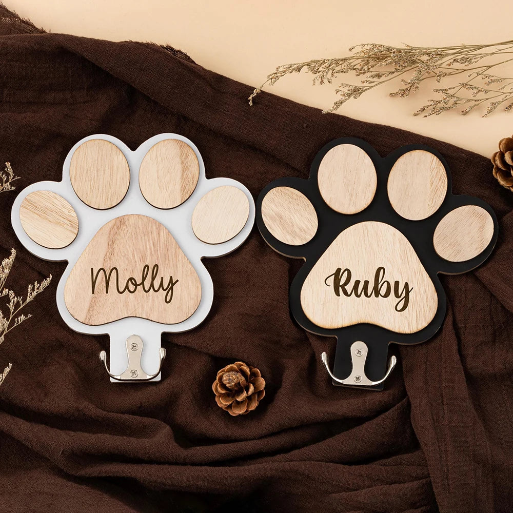 Personalized Wooden Dog Paw Wall Hook Custom Pet Leash Holder Collar Key Coat Rack Home Organization Decor Pet Memorial Gift
