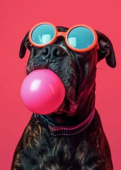 Animals Funny Prints Dog Colorful Bubblegum Sunglasses Poster Samoyed French Bulldog Canvas Painting Wall Art Picture Home Decor
