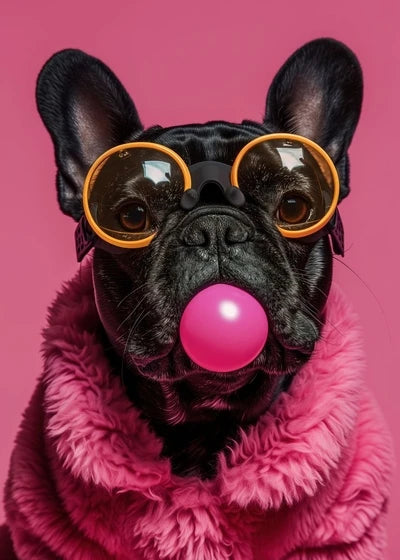 Animals Funny Prints Dog Colorful Bubblegum Sunglasses Poster Samoyed French Bulldog Canvas Painting Wall Art Picture Home Decor