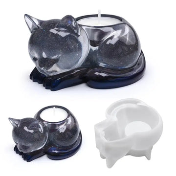 Sleeping Cat Memorial Silicone Mold For Resin Cat Candle Holder Animal Keepsake Sympathy Gift