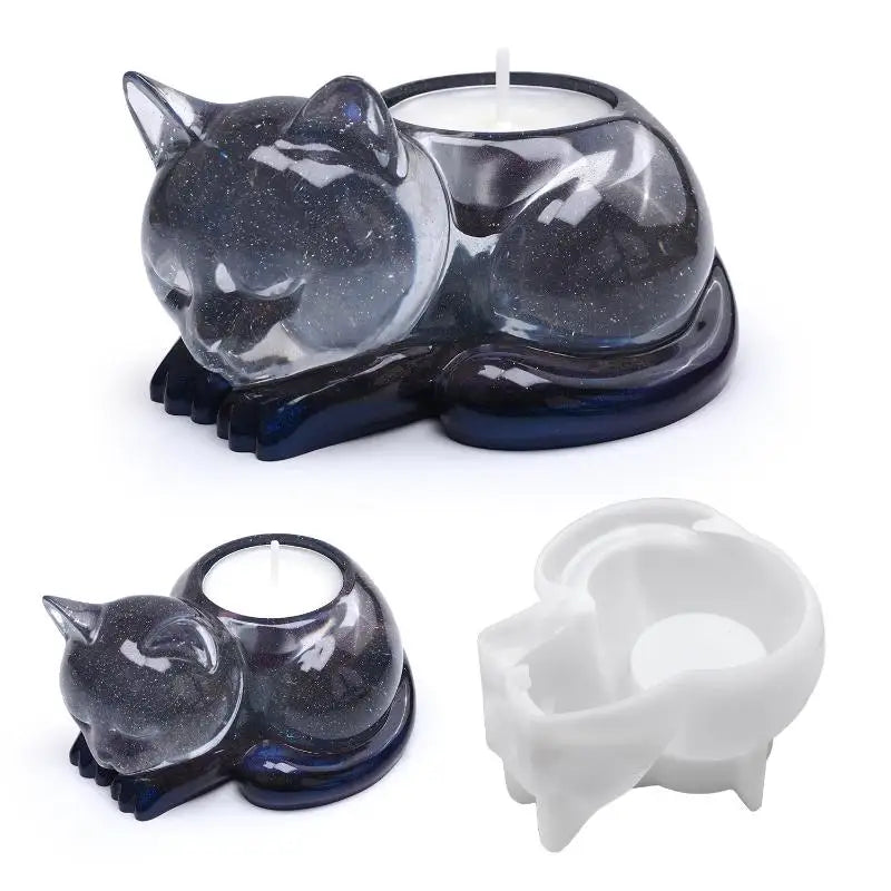 Sleeping Cat Memorial Silicone Mold For Resin Cat Candle Holder Animal Keepsake Sympathy Gift