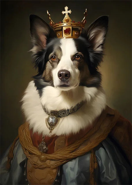 Animal Dog Portrait Art Canvas Painting Dog Dressed King Funny Posters and Prints Wall Art Pictures for Home Living Room Decor