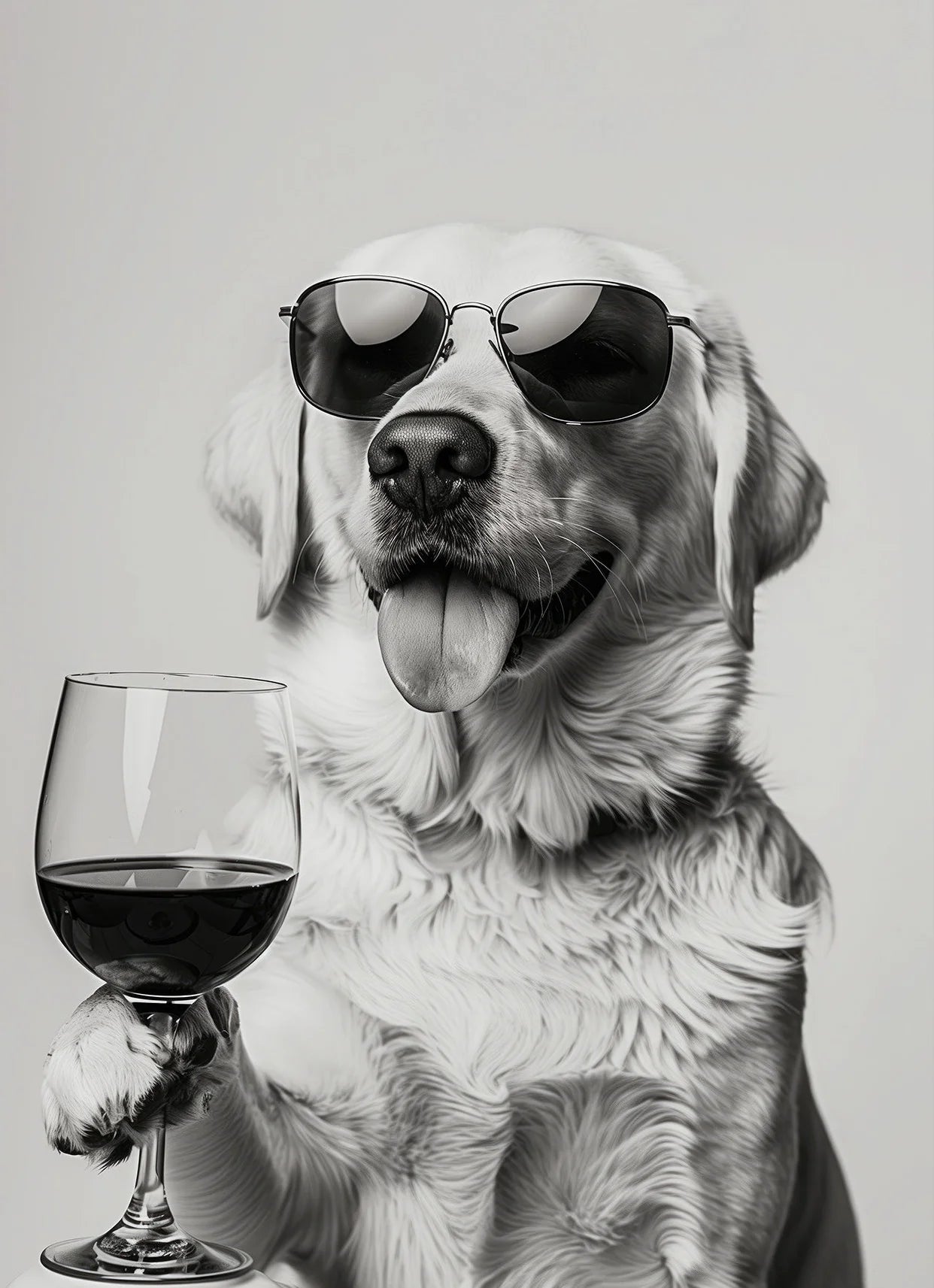 Black and White Funny Animal Poster Drinking Dog and Wine Glasses Canvas Painting Pet Wall Art Kitchen Room Home Decor Mural