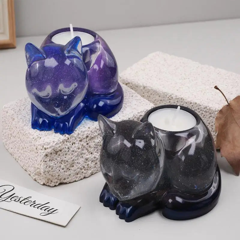 Sleeping Cat Memorial Silicone Mold For Resin Cat Candle Holder Animal Keepsake Sympathy Gift