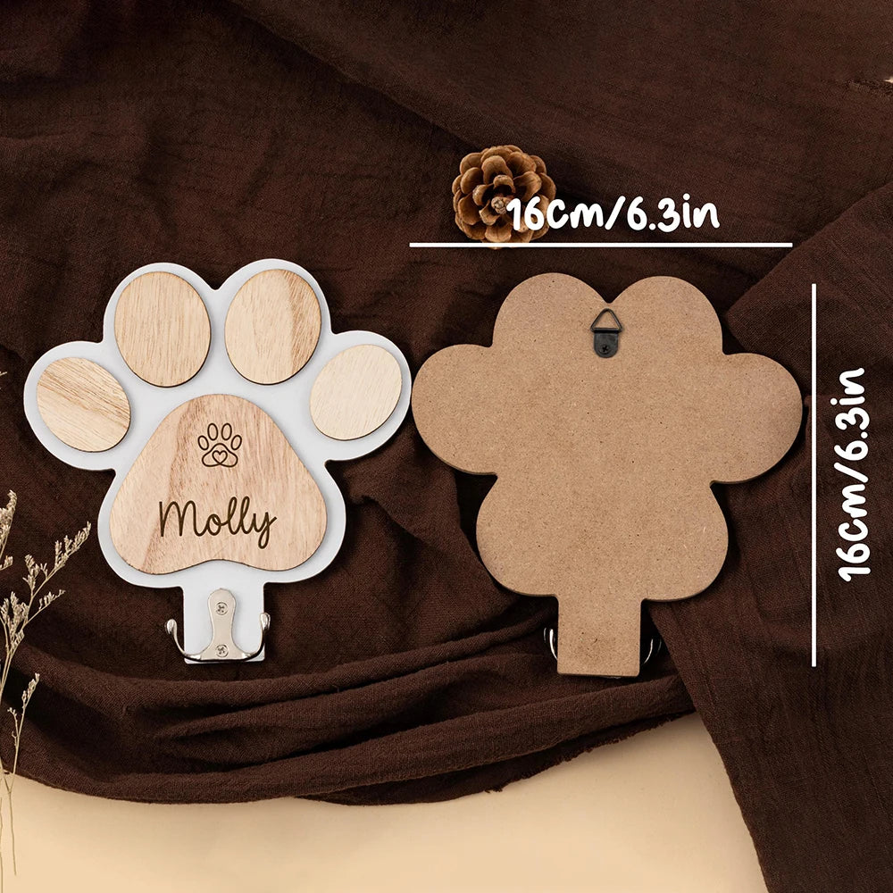 Personalized Wooden Dog Paw Wall Hook Custom Pet Leash Holder Collar Key Coat Rack Home Organization Decor Pet Memorial Gift