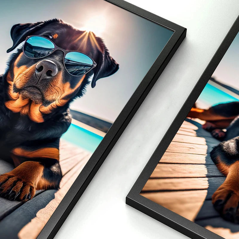 Dog Wearing Sunglasses Poster and Picture Beach Sun Cozy Wall Art Canvas Painting Bulldog KoKi Golden Retriever Print Home Decor