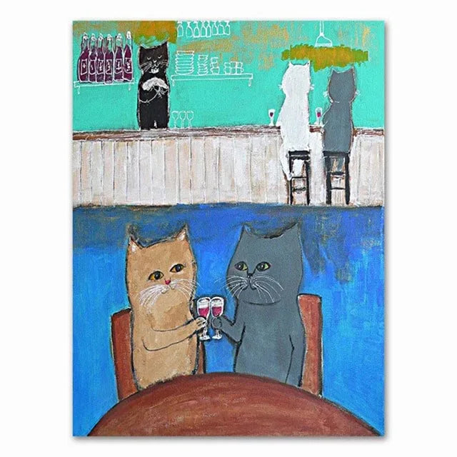 Funny Cartoon Animal Poster Modern Nordic Wall Art Dog Cat Beauty Salon Canvas Painting Cat Playing Guitar Print Home Room Decor