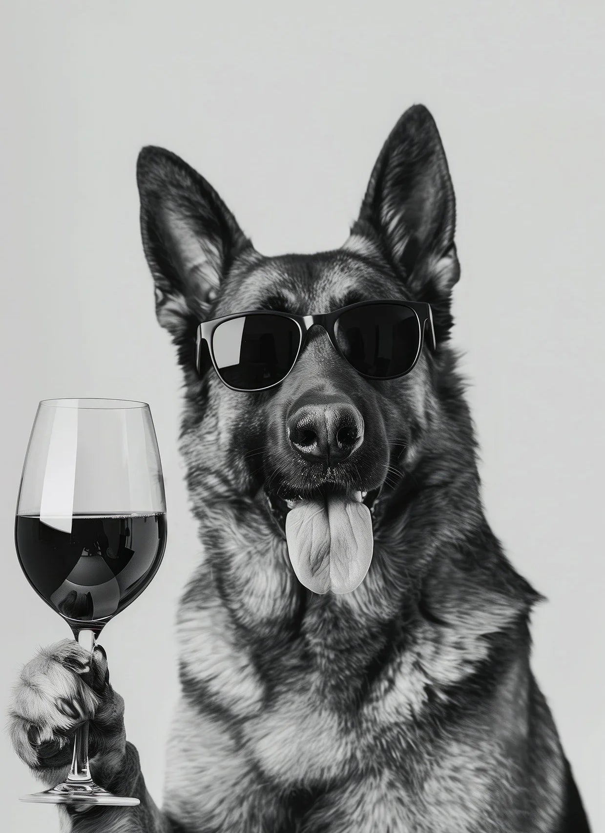 Black and White Funny Animal Poster Drinking Dog and Wine Glasses Canvas Painting Pet Wall Art Kitchen Room Home Decor Mural