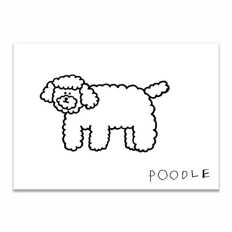 Wall Art Canvas Print Painting Poster Picture Black White Cute Animal Puppy Dog Modern Nordic Korean Living Room Home Decor