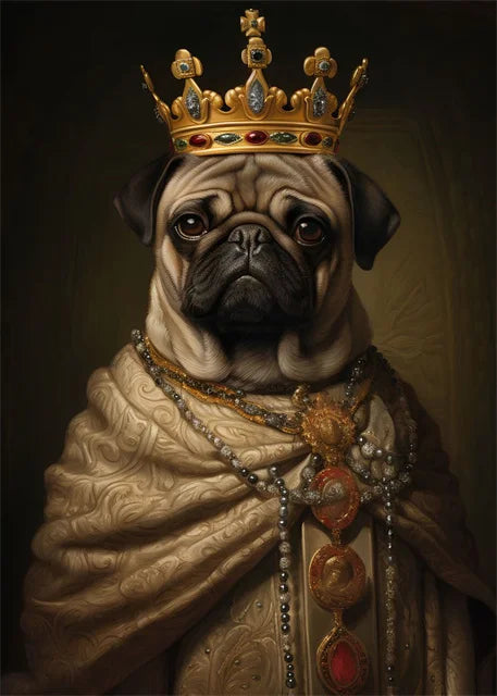Animal Dog Portrait Art Canvas Painting Dog Dressed King Funny Posters and Prints Wall Art Pictures for Home Living Room Decor