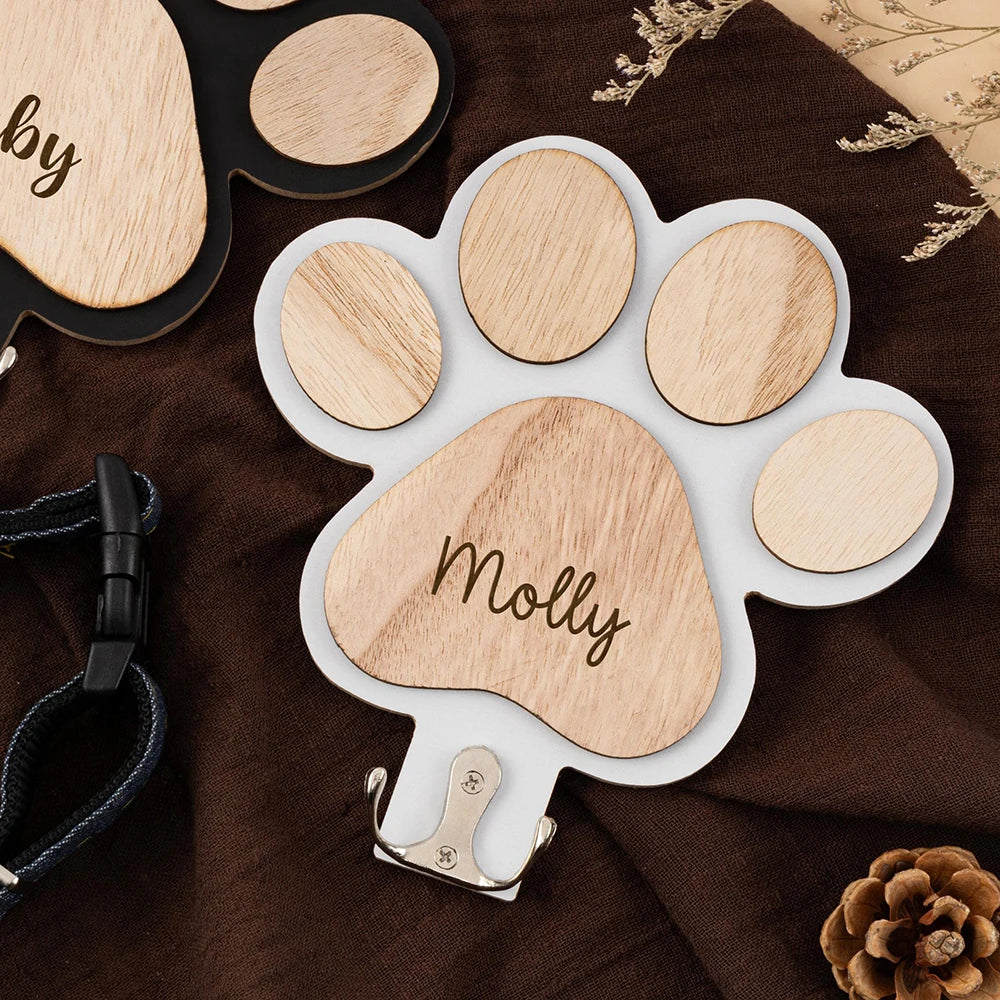 Personalized Wooden Dog Paw Wall Hook Custom Pet Leash Holder Collar Key Coat Rack Home Organization Decor Pet Memorial Gift