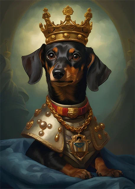 Animal Dog Portrait Art Canvas Painting Dog Dressed King Funny Posters and Prints Wall Art Pictures for Home Living Room Decor