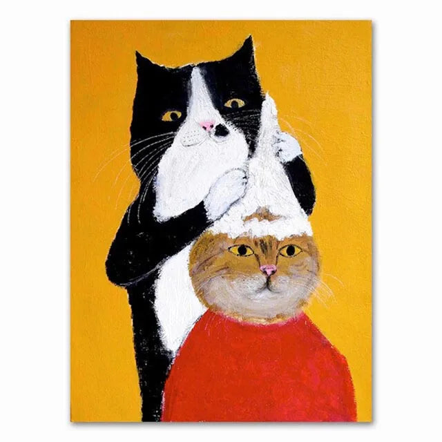 Funny Cartoon Animal Poster Modern Nordic Wall Art Dog Cat Beauty Salon Canvas Painting Cat Playing Guitar Print Home Room Decor