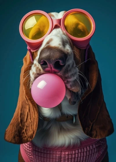 Animals Funny Prints Dog Colorful Bubblegum Sunglasses Poster Samoyed French Bulldog Canvas Painting Wall Art Picture Home Decor