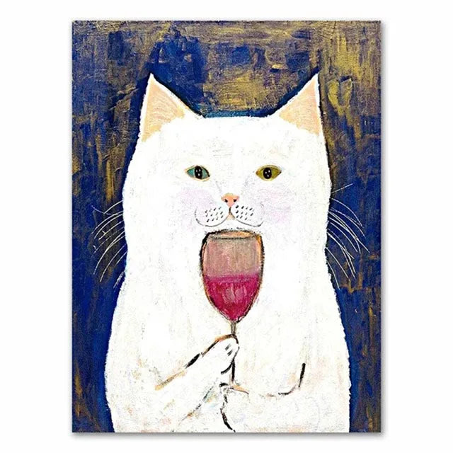 Funny Cartoon Animal Poster Modern Nordic Wall Art Dog Cat Beauty Salon Canvas Painting Cat Playing Guitar Print Home Room Decor