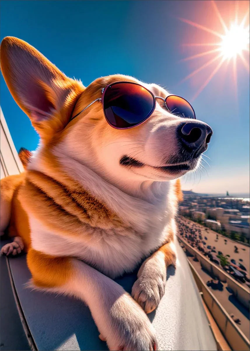 Dog Wearing Sunglasses Poster and Picture Beach Sun Cozy Wall Art Canvas Painting Bulldog KoKi Golden Retriever Print Home Decor