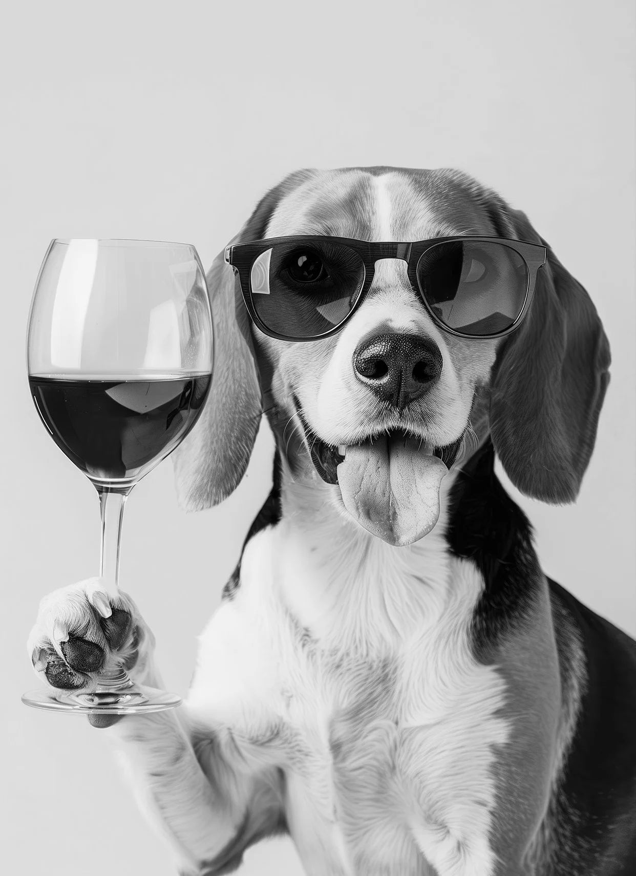 Black and White Funny Animal Poster Drinking Dog and Wine Glasses Canvas Painting Pet Wall Art Kitchen Room Home Decor Mural
