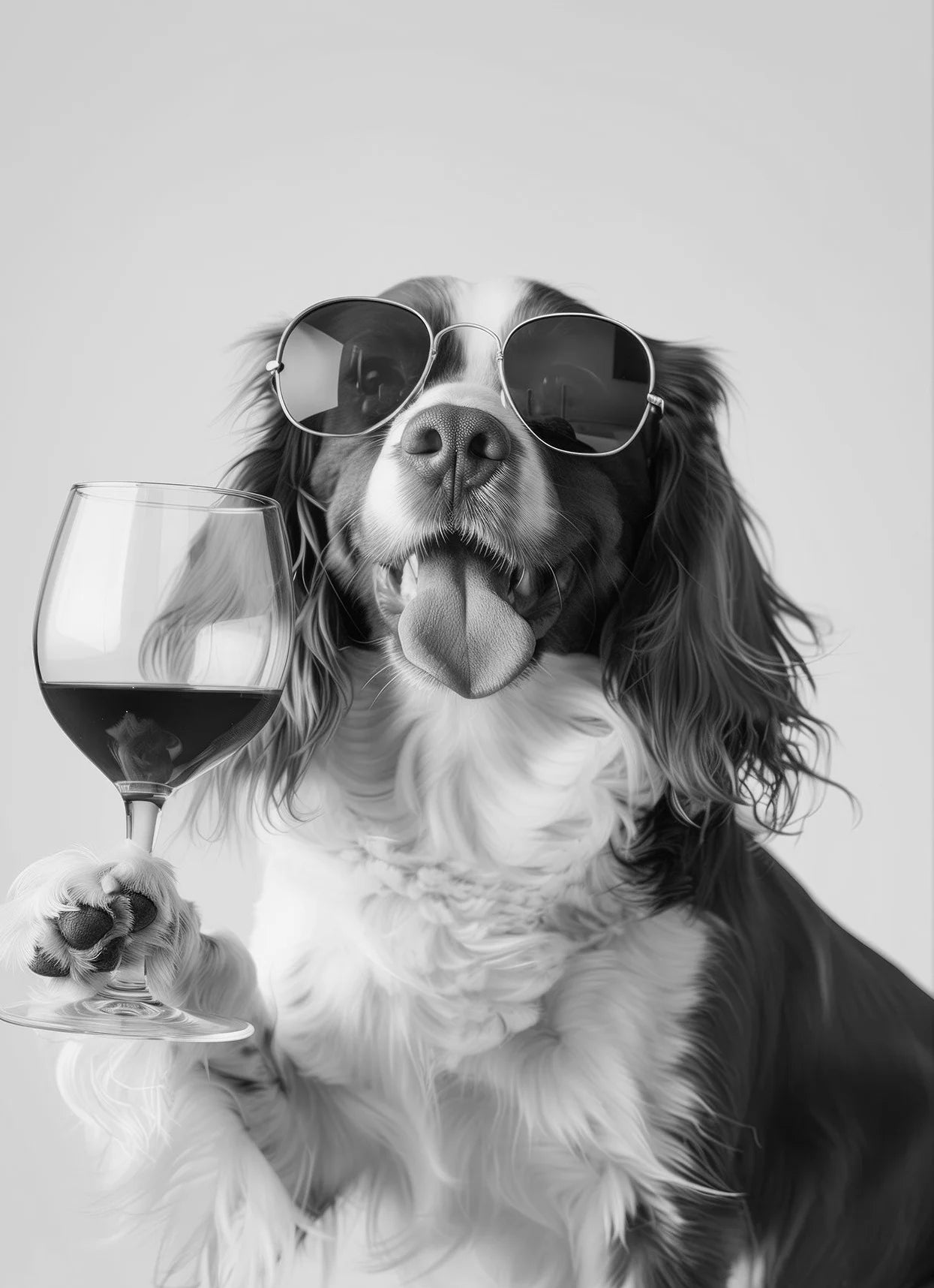 Black and White Funny Animal Poster Drinking Dog and Wine Glasses Canvas Painting Pet Wall Art Kitchen Room Home Decor Mural