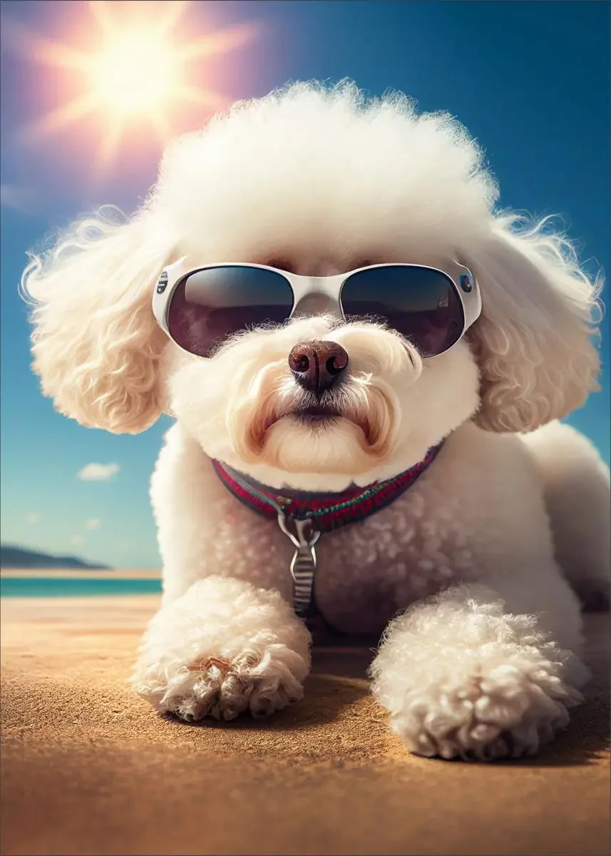 Dog Wearing Sunglasses Poster and Picture Beach Sun Cozy Wall Art Canvas Painting Bulldog KoKi Golden Retriever Print Home Decor