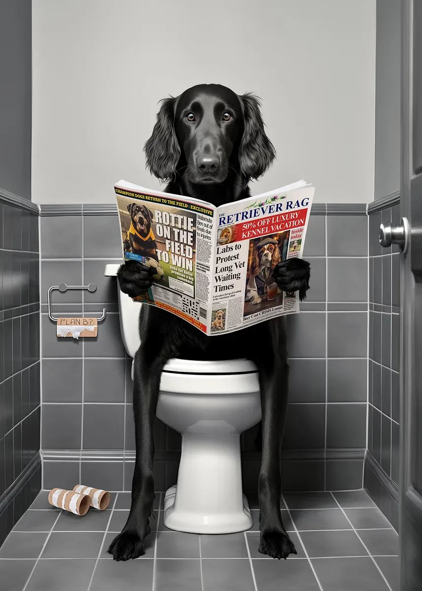 Funny Bathroom Poster Dog Reading Newspaper On Toilet Prints Pet Owner Gift Canvas Painting Wall Art Picture Home Bathroom Decor