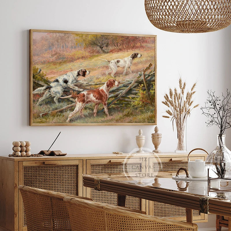 Vintage Antique Dogs Poster and Print Canvas Painting Rustic Animal Dog Wall Art Picture for Living Room Farmhouse Home Decor