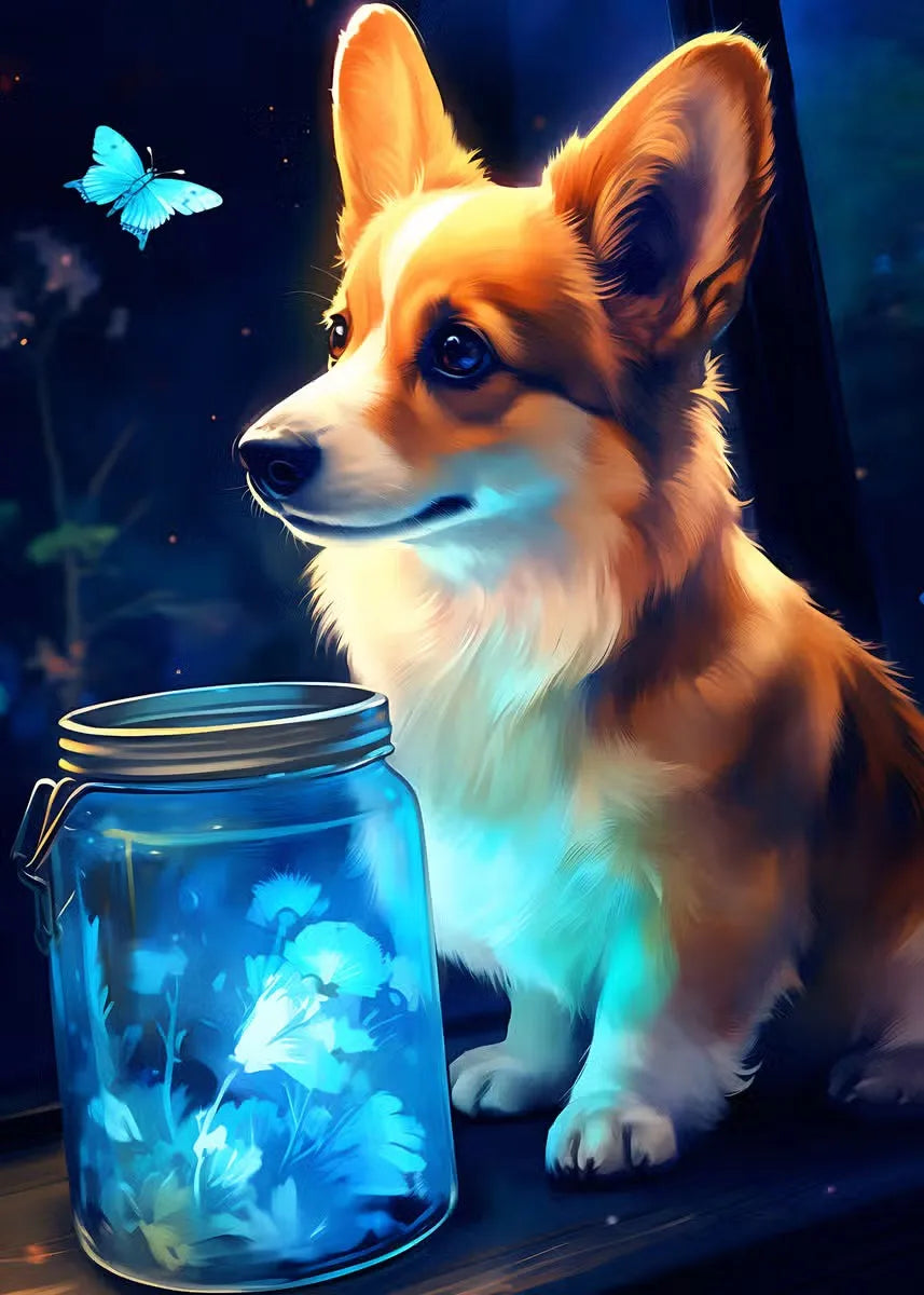 Cute Animal Poster Blue Fluorescence Butterfly Lion Dog Monkey Tiger Prints Canvas Painting Wall Art Picture Kids Room Decor