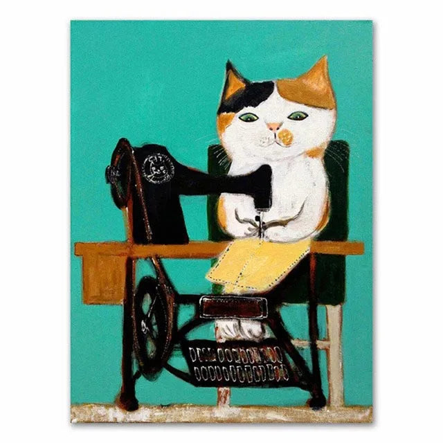 Funny Cartoon Animal Poster Modern Nordic Wall Art Dog Cat Beauty Salon Canvas Painting Cat Playing Guitar Print Home Room Decor