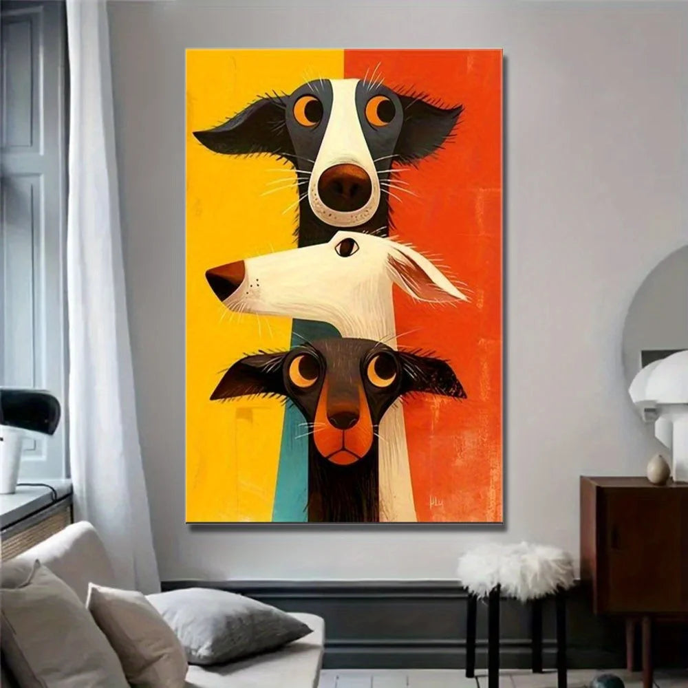 Three Fantasy Dog Poster Prints Modern Abstract Animal Canvas Painting Cartoon Wall Art Picture for Living Room Home Decor Gift