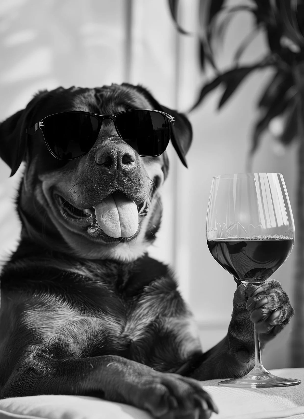 Black and White Funny Animal Poster Drinking Dog and Wine Glasses Canvas Painting Pet Wall Art Kitchen Room Home Decor Mural