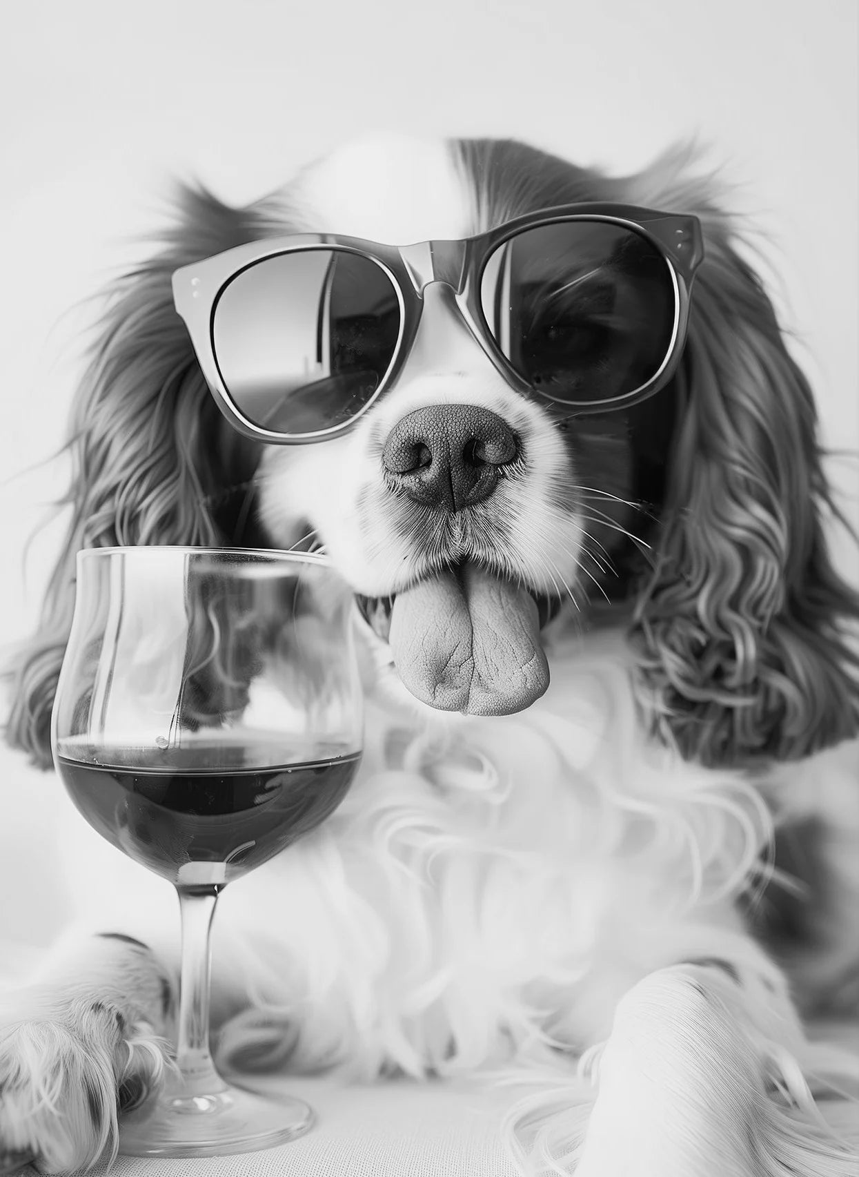 Black and White Funny Animal Poster Drinking Dog and Wine Glasses Canvas Painting Pet Wall Art Kitchen Room Home Decor Mural