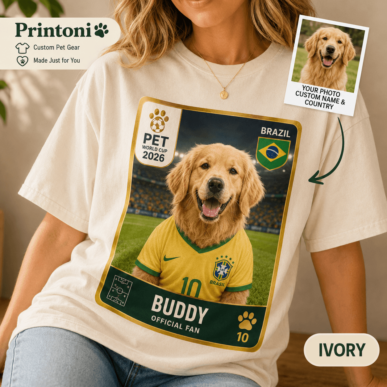 Custom Soccer Pet Shirt from Photo, Personalized Football Fan Dog Cat Tee with Name & Country, Soccer 2026 Gift, Comfort Colors