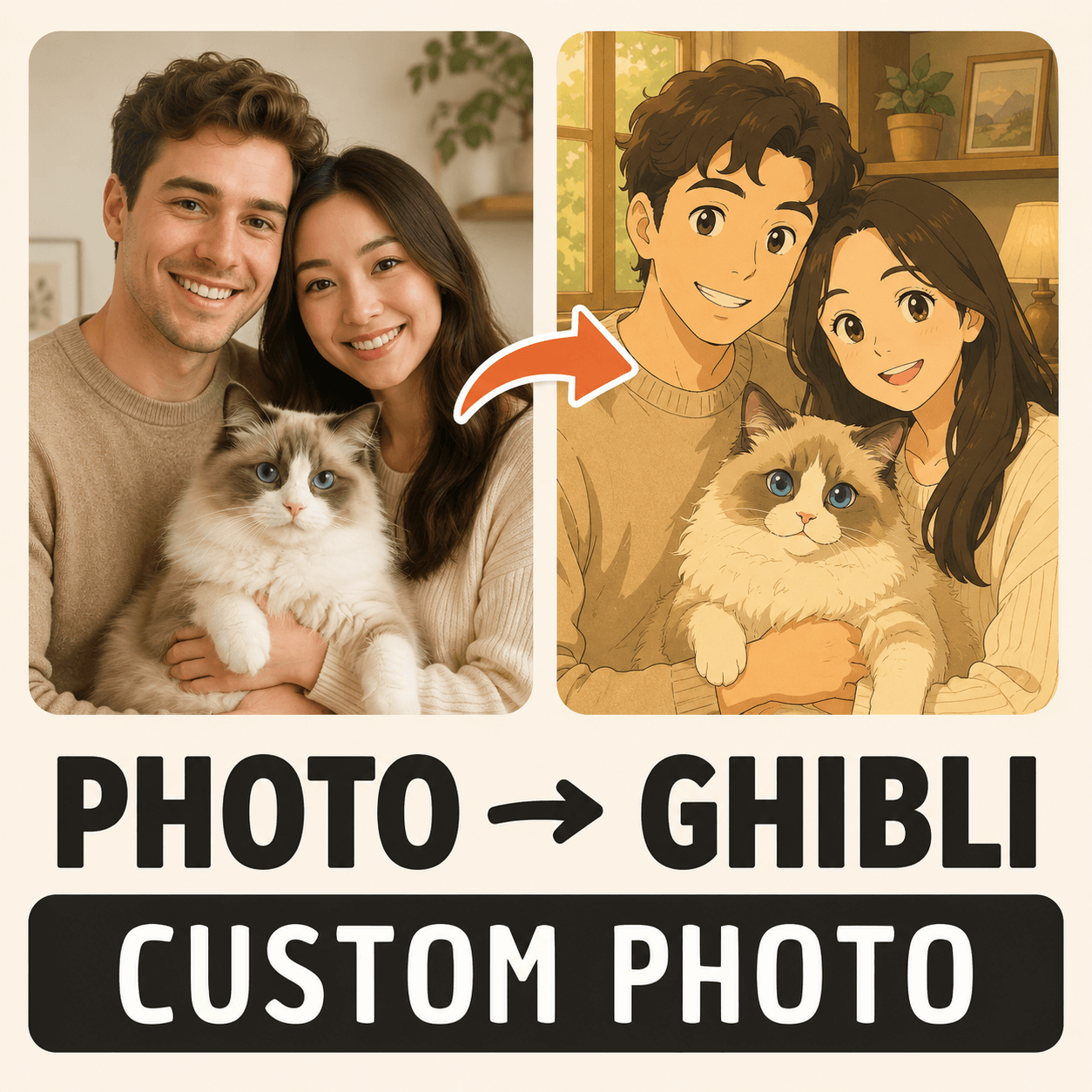 Custom Anime Style Portrait from Photo – Personalized Family Pet Canvas Wall Art Gift