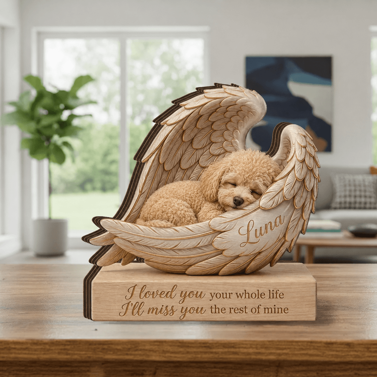 Personalized Pet Memorial Wood Block from Photo – Custom Dog Angel Wing Portrait Sympathy Gift - Printoni