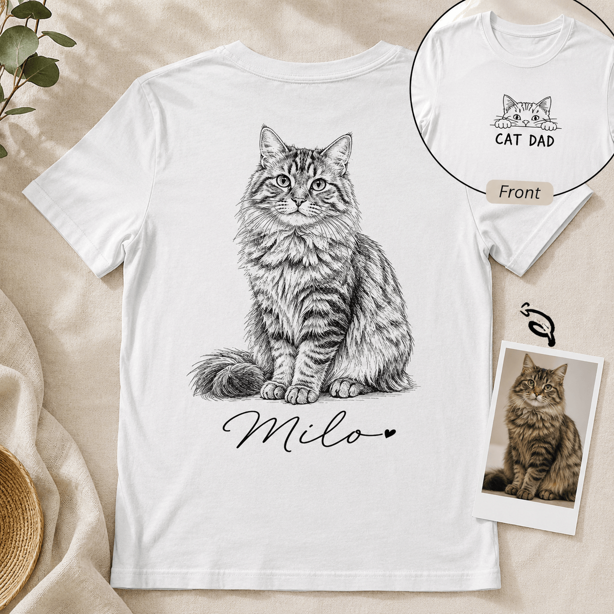Custom Pet Portrait Shirt from Photo, Personalized Pencil Sketch Dog Cat Tee, Cat Mom Dog Dad Shirt with Name, Pet Lover Gift