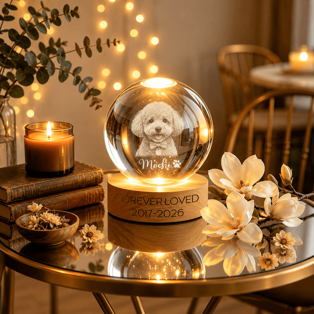 Custom Pet Memorial Crystal Ball Night Light from Photo – Personalized Dog Portrait Loss Gift - Printoni