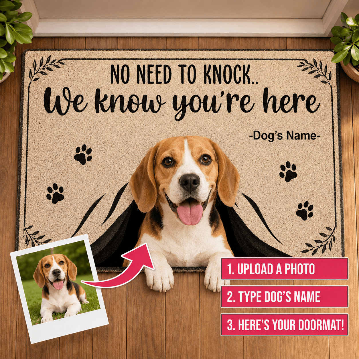 Custom Dog Doormat from Photo – Personalized "No Need to Knock" Funny Pet Welcome Mat
