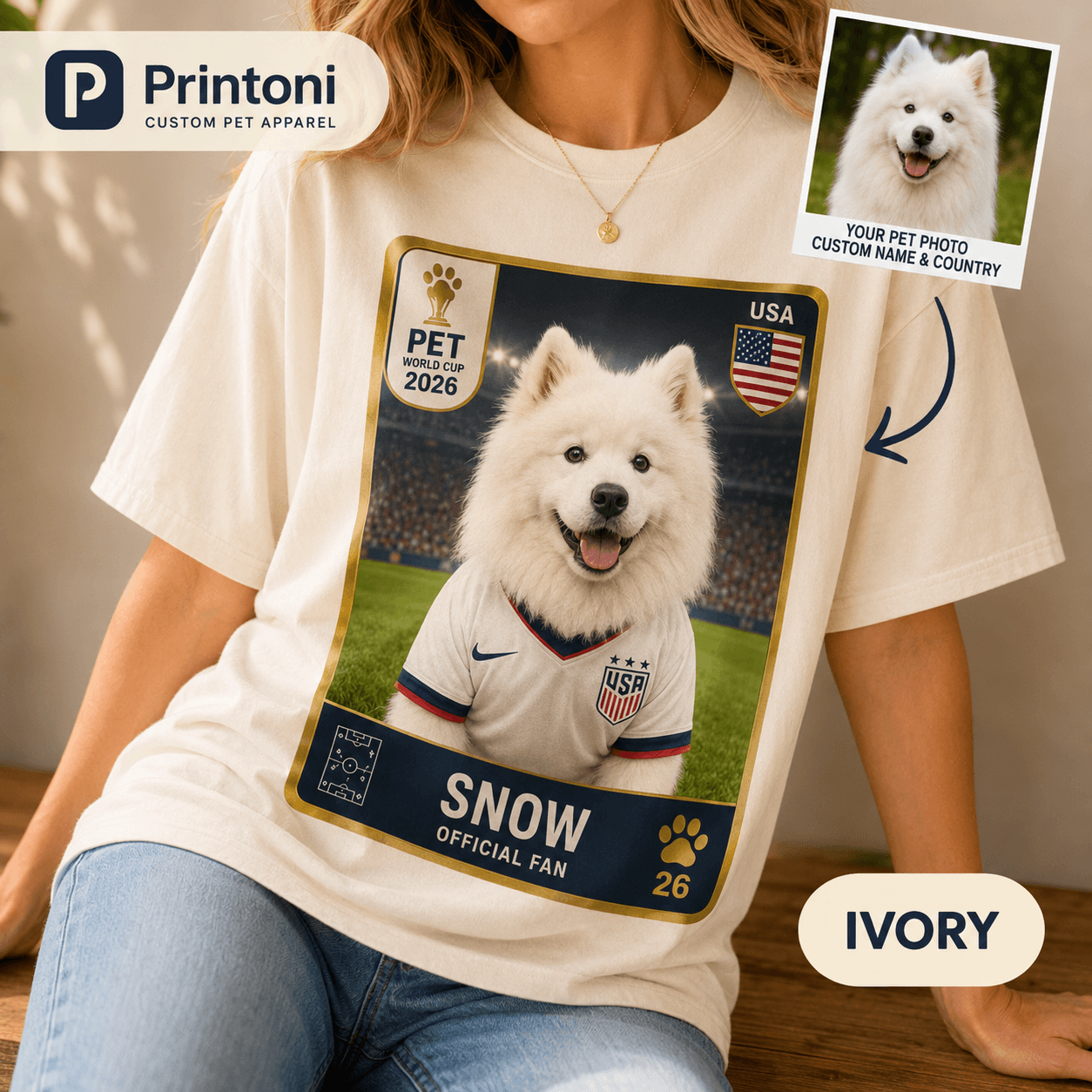 Custom Soccer Pet Shirt from Photo, Personalized Football Fan Dog Cat Tee with Name & Country, Soccer 2026 Gift, Comfort Colors