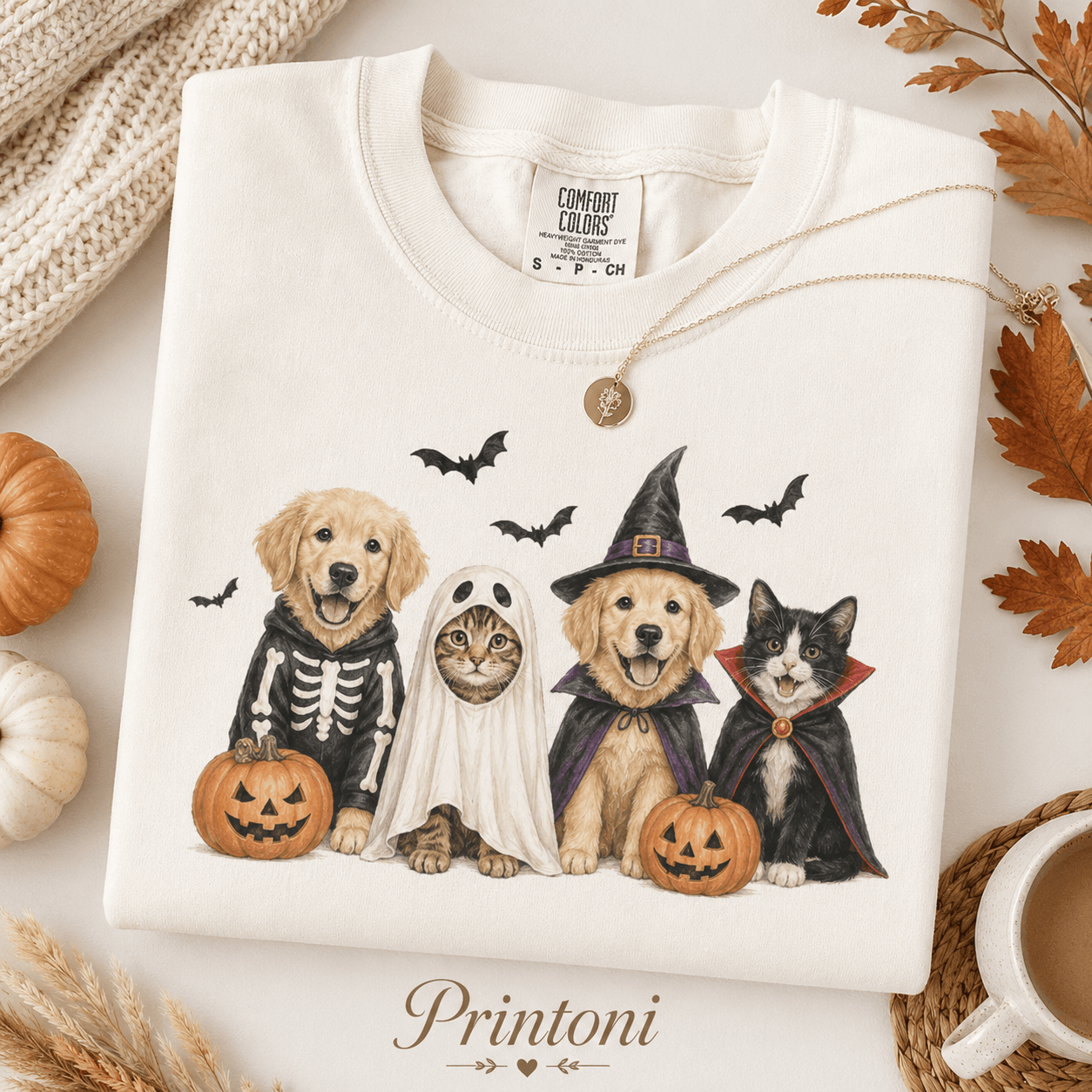 Halloween Pet Shirt, Cute Dog Cat Costume Comfort Colors Tee, Spooky Season Dog Lover Gift, Fall Pumpkin Ghost Cat Shirt