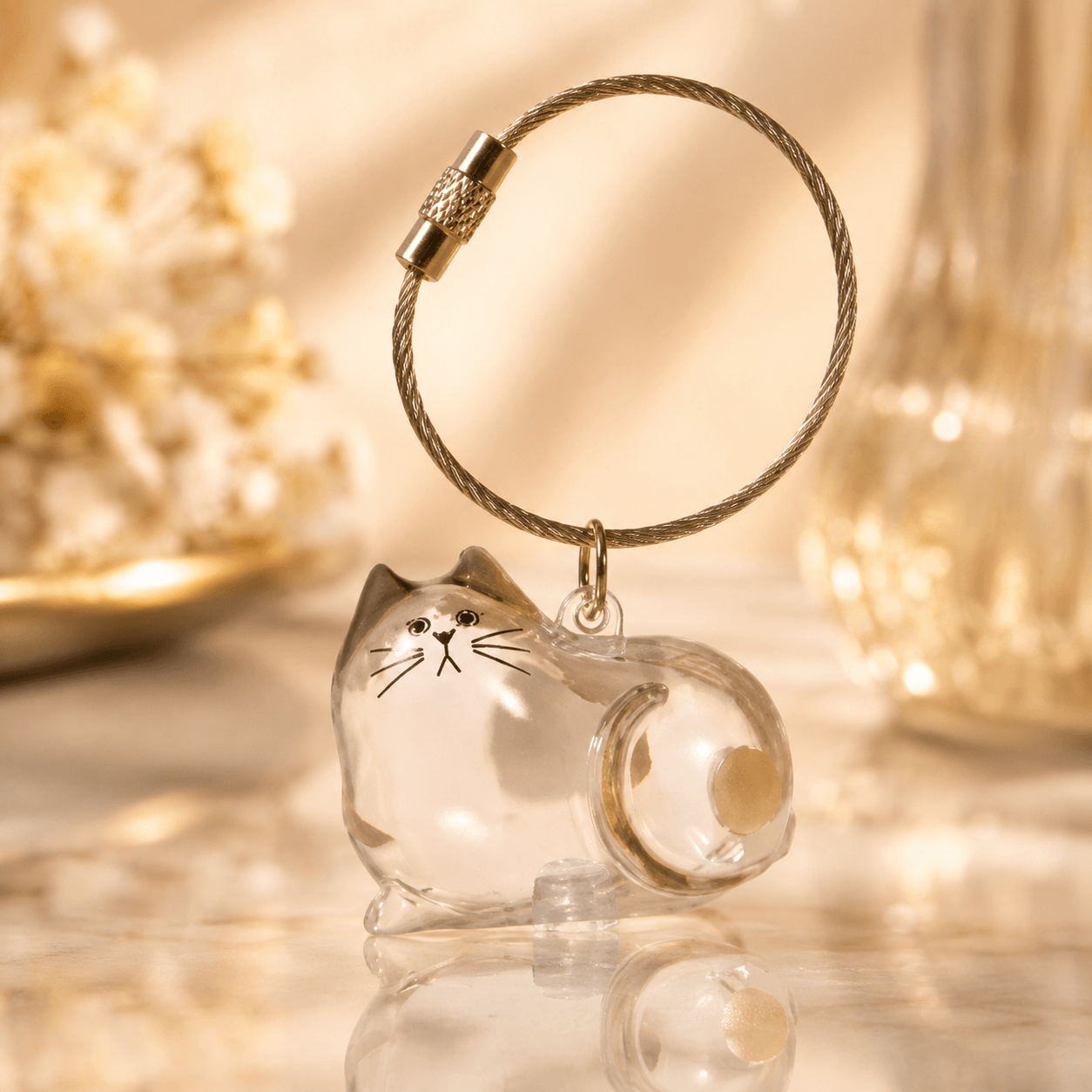 Cat Pet Fur Keepsake Keychain – Memorial Hair Holder Bottle, Pet Loss Gift for Cat Lovers