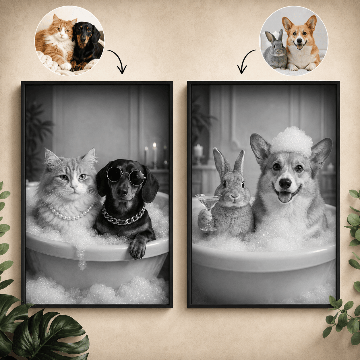 Custom Pet Portrait, Funny Bathroom Canvas Print, Dog Toilet Art (Poster/Canvas,Frame Canvas) - Printoni
