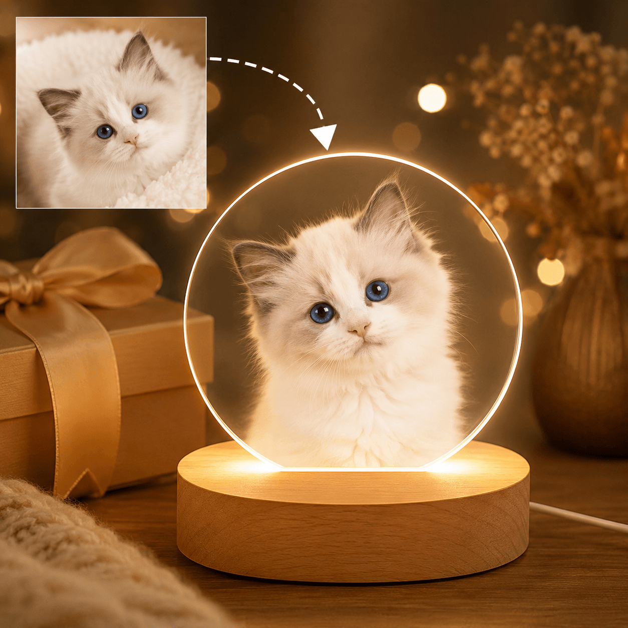 Custom Pet Photo Night Light from Photo – Personalized Dog Cat Acrylic LED Lamp Gift
