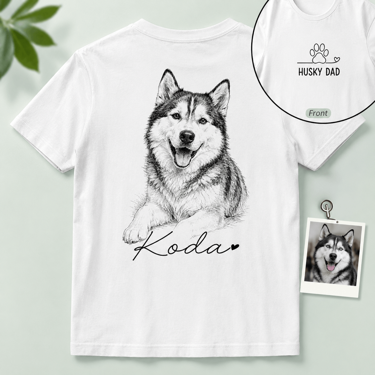 Custom Pet Portrait Shirt from Photo, Personalized Pencil Sketch Dog Cat Tee, Cat Mom Dog Dad Shirt with Name, Pet Lover Gift