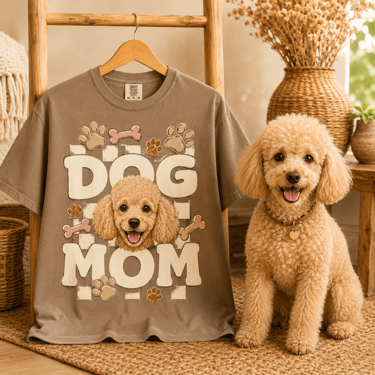 Custom Dog Mom Shirt with Pet Face from Photo, Personalized Dog Portrait Tee, Retro Dog Mom Gift, Dog Lover Christmas Gift