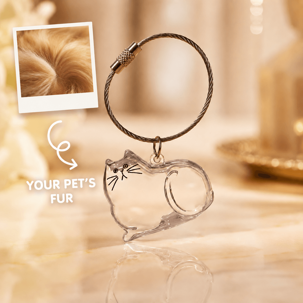 Cat Pet Fur Keepsake Keychain – Memorial Hair Holder Bottle, Pet Loss Gift for Cat Lovers