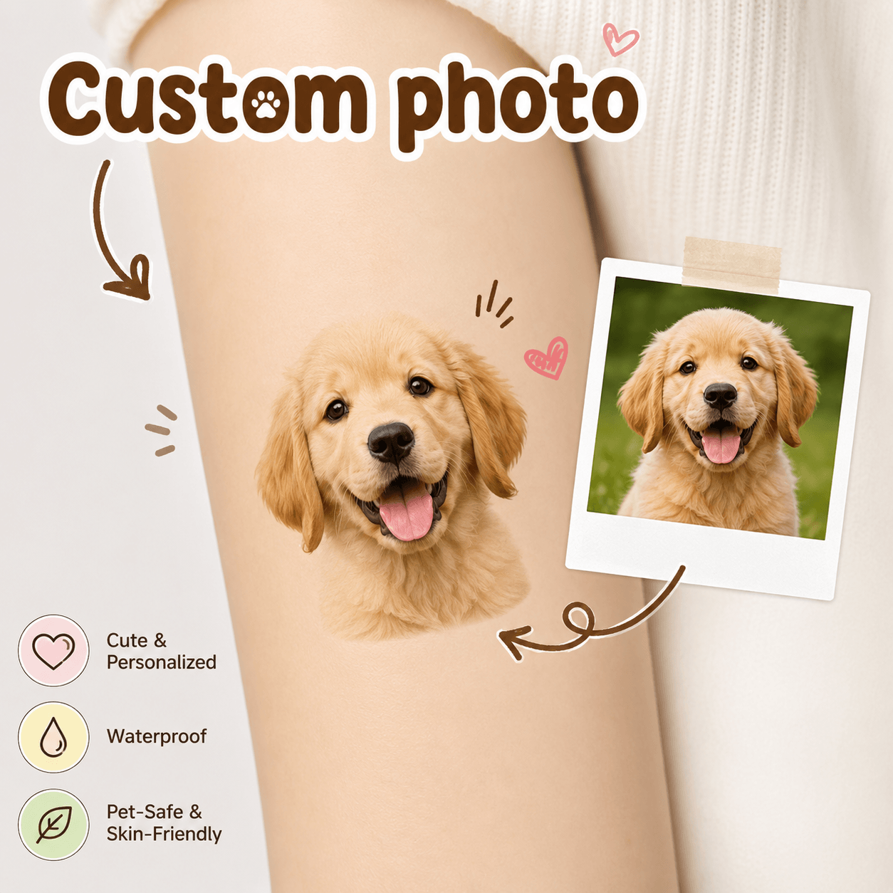 Custom Pet Temporary Tattoo from Photo – Personalized Dog Cat Portrait Tattoo Gift